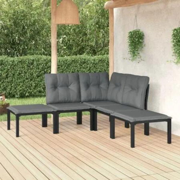 5 Piece Garden Lounge Set Black and Grey Poly Rattan