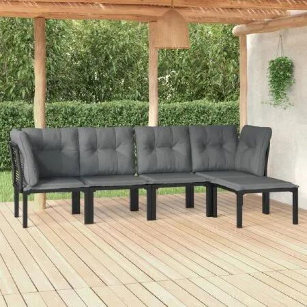 5 Piece Garden Lounge Set Black and Grey Poly Rattan