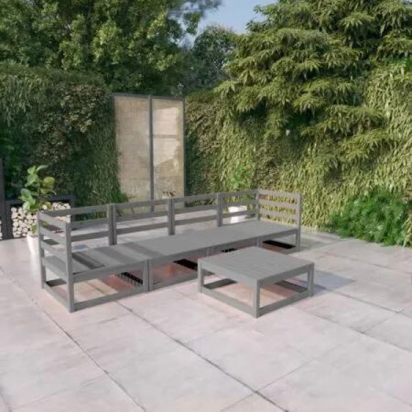 5 Piece Garden Lounge Set Grey Solid Pinewood