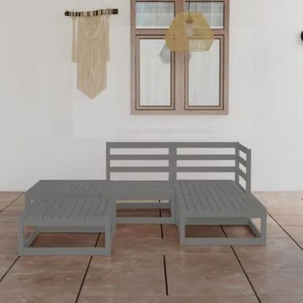 5 Piece Garden Lounge Set Grey Solid Pinewood