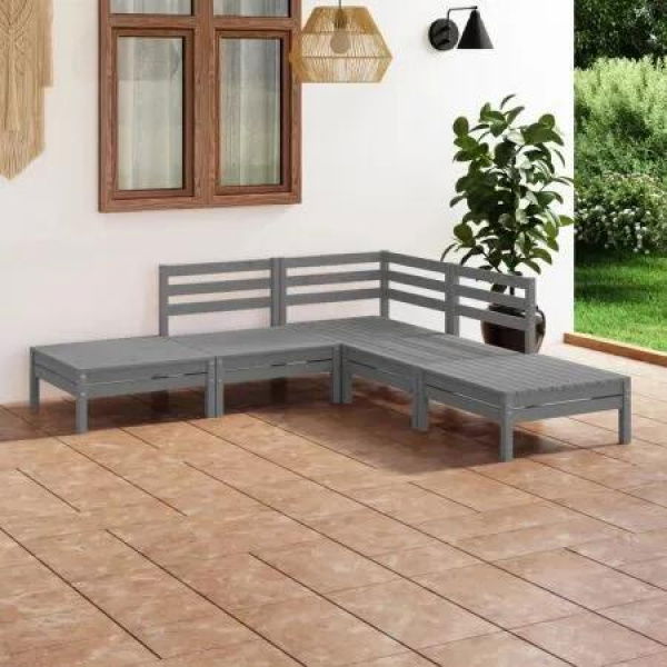 5 Piece Garden Lounge Set Solid Pinewood Grey