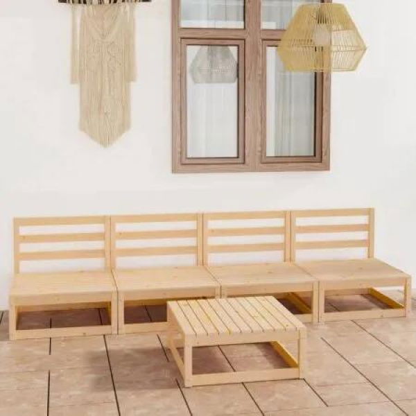 5 Piece Garden Lounge Set Solid Pinewood