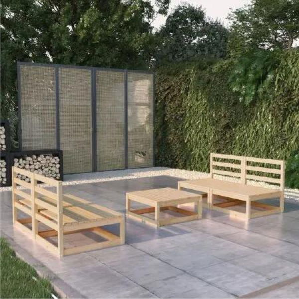 5 Piece Garden Lounge Set Solid Pinewood