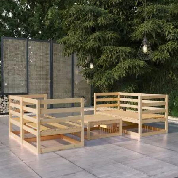 5 Piece Garden Lounge Set Solid Pinewood