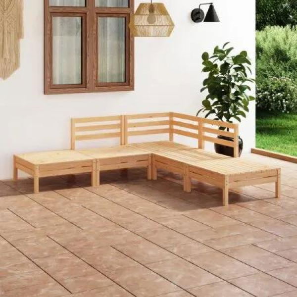 5 Piece Garden Lounge Set Solid Pinewood