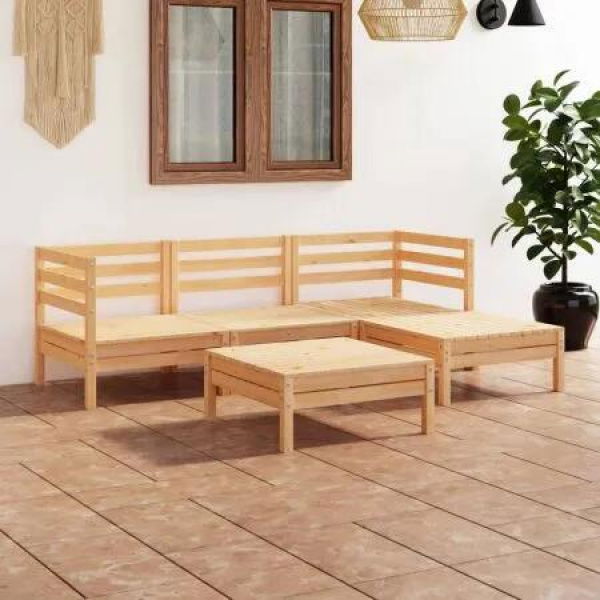 5 Piece Garden Lounge Set Solid Pinewood