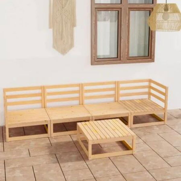 5 Piece Garden Lounge Set Solid Pinewood