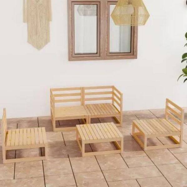 5 Piece Garden Lounge Set Solid Pinewood