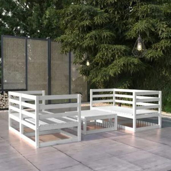 5 Piece Garden Lounge Set White Solid Pinewood