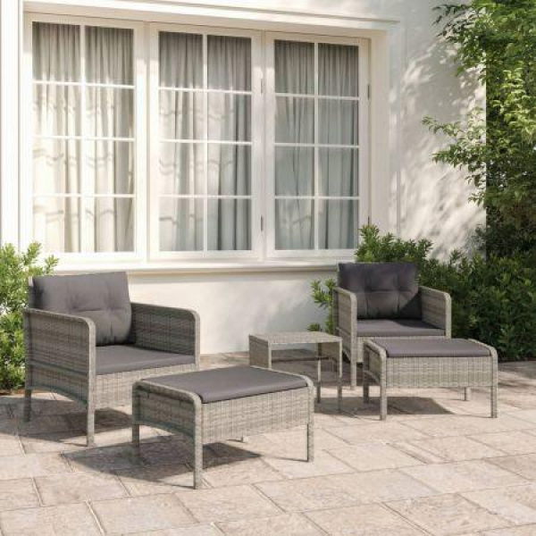 5 Piece Garden Lounge Set With Cushions Grey Poly Rattan