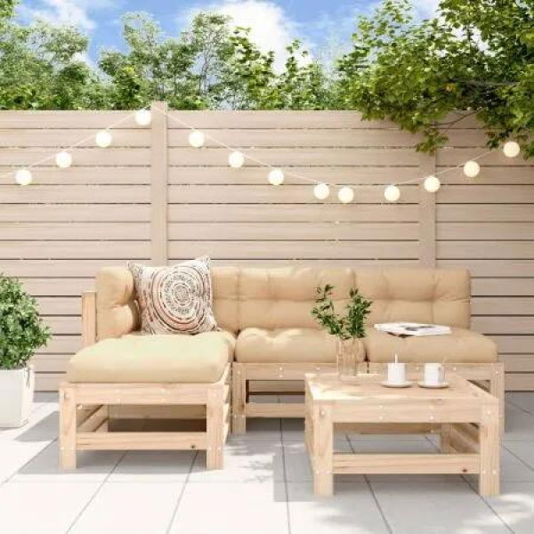 5 Piece Garden Lounge Set with Cushions Solid Wood