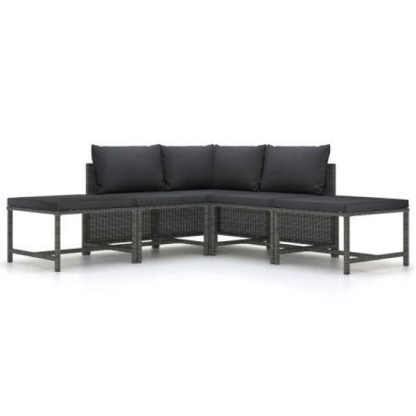 5 Piece Garden Sofa Set With Cushions Grey Poly Rattan