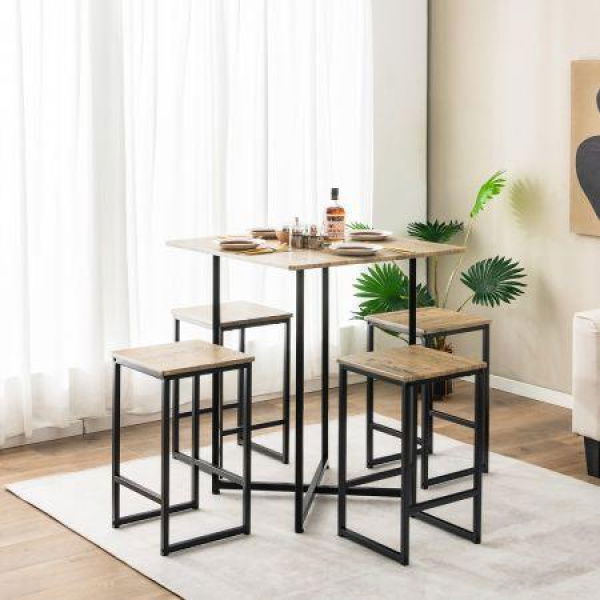 5 Piece Kitchen Dining Square Table Set With 4 Stools For Apartment