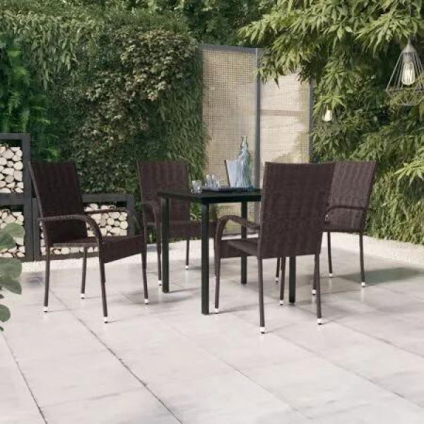 5 Piece Outdoor Dining Set Brown and Black