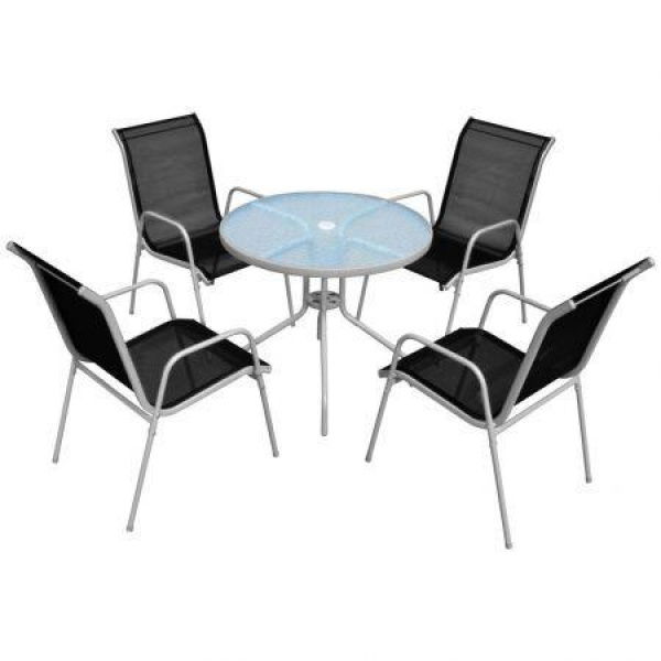 5 Piece Outdoor Dining Set Steel Black