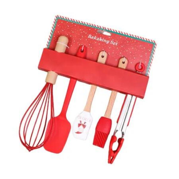 5 Piece Set Silicone Scraper Oil Brush Egg Beater Christmas Baking Ideal For Baking And Various Kitchen Tasks
