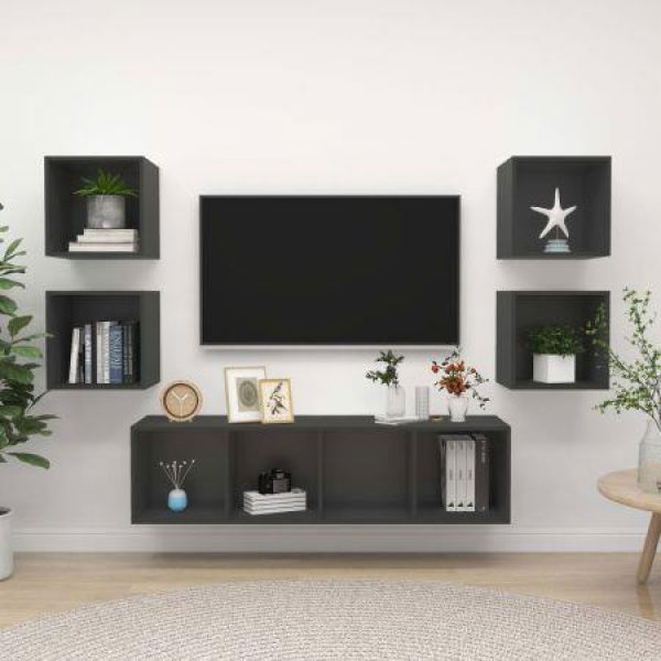 5 Piece TV Cabinet Set Grey Chipboard