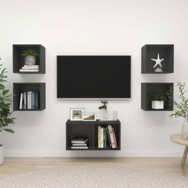 5 Piece TV Cabinet Set Grey Chipboard