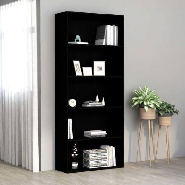 5-Tier Book Cabinet Black 80x30x189 Cm Chipboard