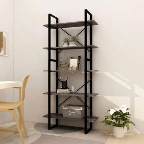 5-Tier Book Cabinet Grey 80x30x175 cm Pinewood