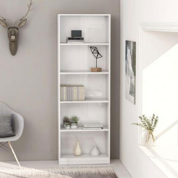 5-Tier Book Cabinet High Gloss White 60x24x175 Cm Chipboard