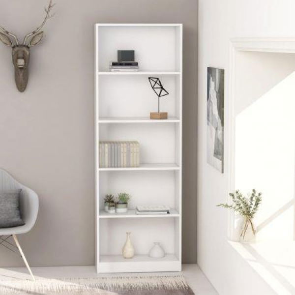 5-Tier Book Cabinet White 60x24x175 Cm Chipboard