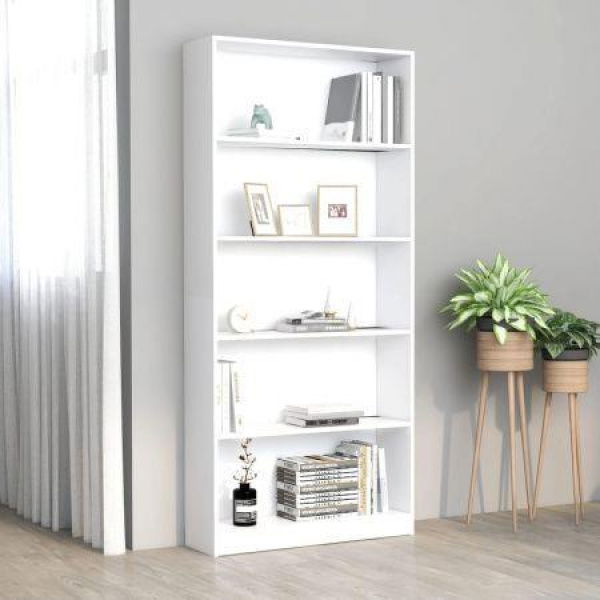 5-Tier Book Cabinet White 80x24x175 Cm Chipboard