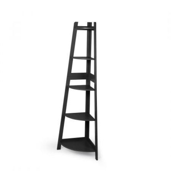 5 Tier Corner Shelf Wooden Storage Black