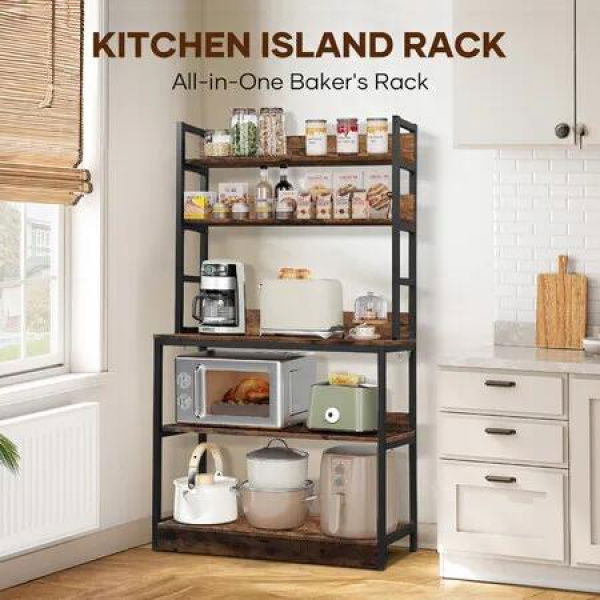 5 Tier Kitchen Storage Shelf Bakers Rack Shelving Unit Coffee Bar Table Organiser Microwave Oven Stand Cabinet Utility Holder for Small Appliances