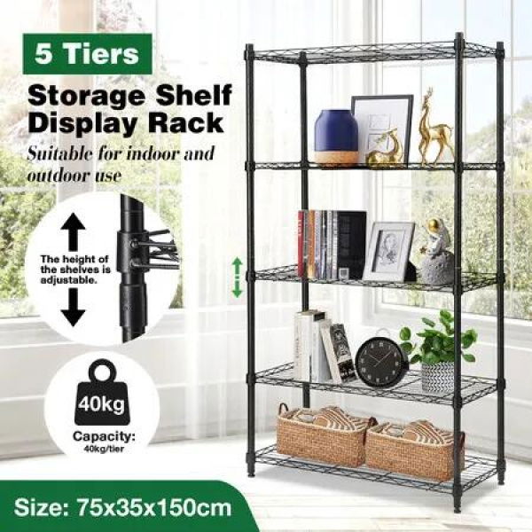 5 Tier Plant Stand Tall Metal Flower Pot Corner Shelf Bookshelf Storage Display Shelving Unit Garden Holder Rack Planter Organizer Heavy Duty Black