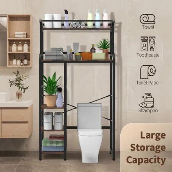 5 Tier Shelf Laundry Storage Rack Over Above Toilet Washing Machine Bathroom Towel Shelves Organiser Unit Freestanding Room Space Saver Paper Holder