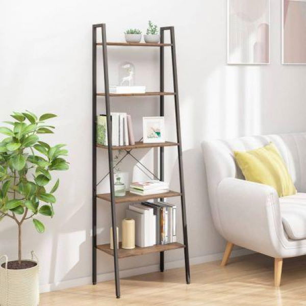 5-Tier Standing Shelf Dark Brown And Black 56x35x174 Cm