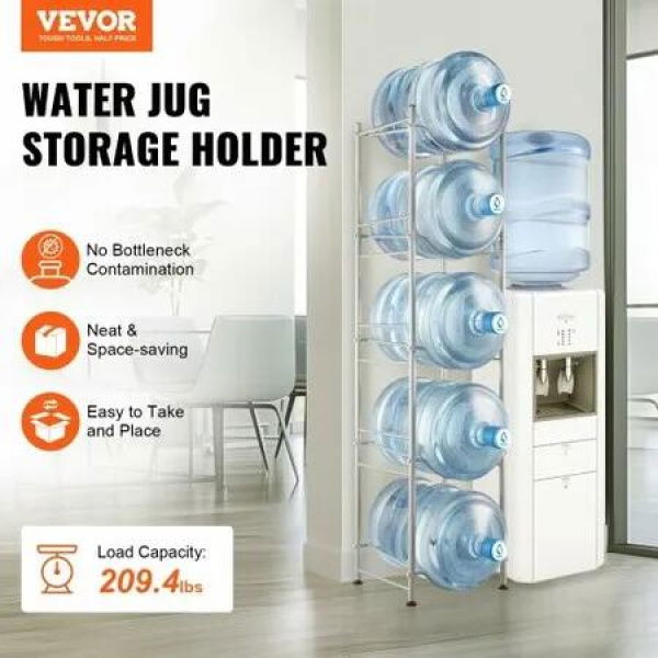 5 Tiers Water Jug Holder Single Row Water Bottle Rack for 5 Bottles Silver