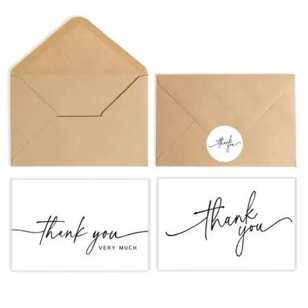 50 Pack Thank You Cards Bulk with Kraft Envelopes & Matching Stickers,Minimalist Design Perfect for Business,Weddings,Baby Bridal Showers,Graduations