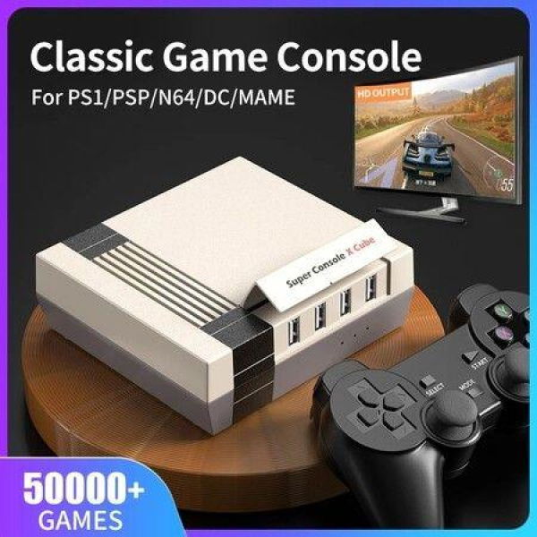 50000+ Retro Games Console Super Console X Cube Classic 70+ Emulators For 4K TV HD/AV Output Dual Wireless Controllers Gift For Friends 256GB