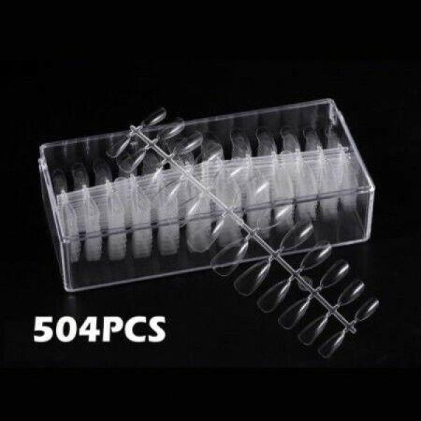 504pcs False Nails Tips Acrylic Clear Nail Full Cover Almond