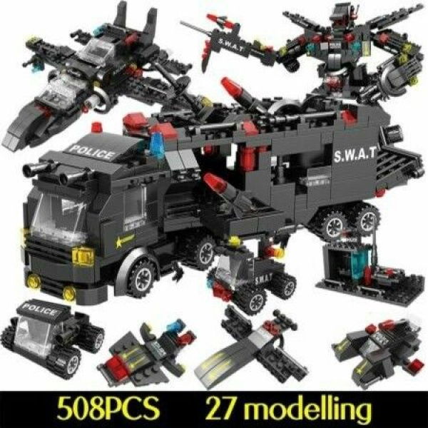 508pcs City Police Station Car Building Blocks For City SWAT Team Truck House Blocks Technic Diy Toy For Boys Children Birthday Gift