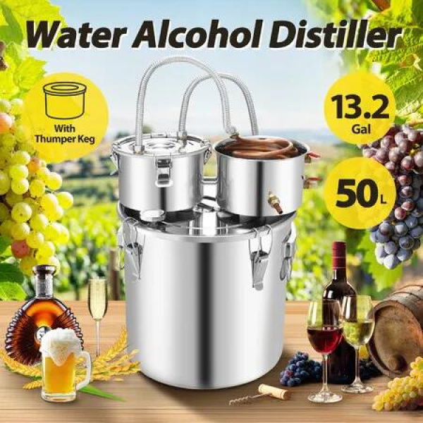 50L Water Distiller Home Beer Brewing Kit Alcohol Distillery Making Liquor Whiskey Essential Oil Distilling Equipment Stainless Steel with Thumper Keg