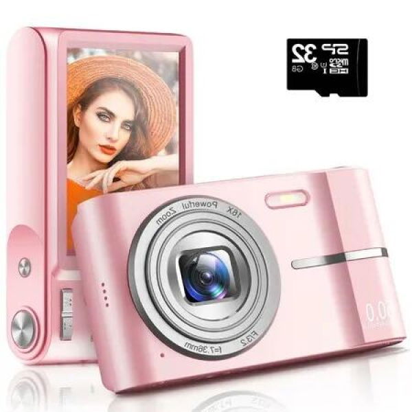 50MP Kids Digital Camera with 1080P High Definition,16x Zoom,Anti-Shake,32GB SD Card,2000s Vibe- Compact and Durable for Kids' Photography