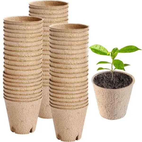 50pcs Pulp Seedling Cup,Degradable Flower Pot,Disposable Thickened Succulent Flower Pot,Seed Pot,Seedling Pot With 50 tags