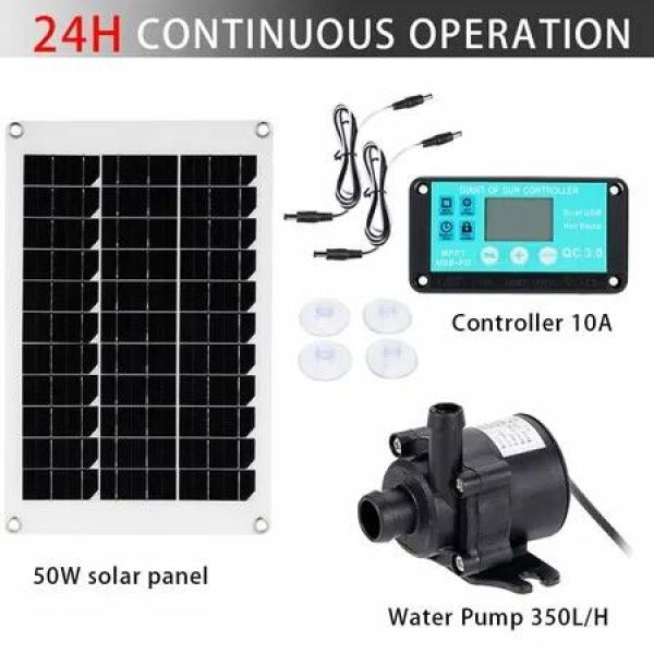 50W DC12V Solar Panel Water Pump Kit with Time Controller Submersible Motor Garden Fountain Decor Pump for Bird Bath