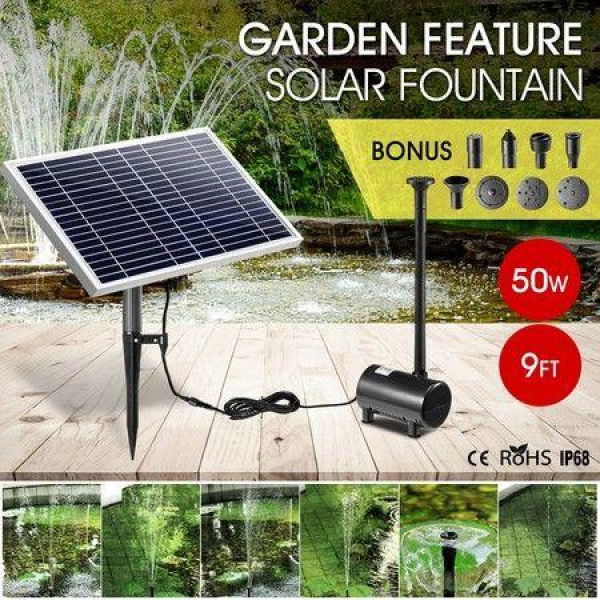 50W Solar Powered Fountain Water Pump For Birdbath Fish Pond Garden Pool