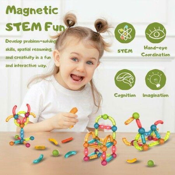 52 PCS Magnet Building Blocks Set for Kids,Lighting Magnetic Balls and Sticks,Interactive STEM Learning Toys, Ideal Gift for Christmas Holiday Gift