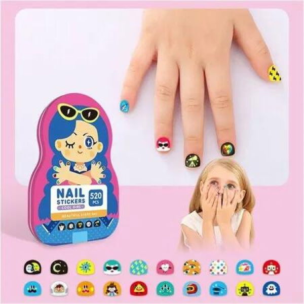 520pcs Kids Nail Art Stickers DIY Makeup Manicure Girl Party Favors Self Adhesive Multi-PurposeChildren's Day