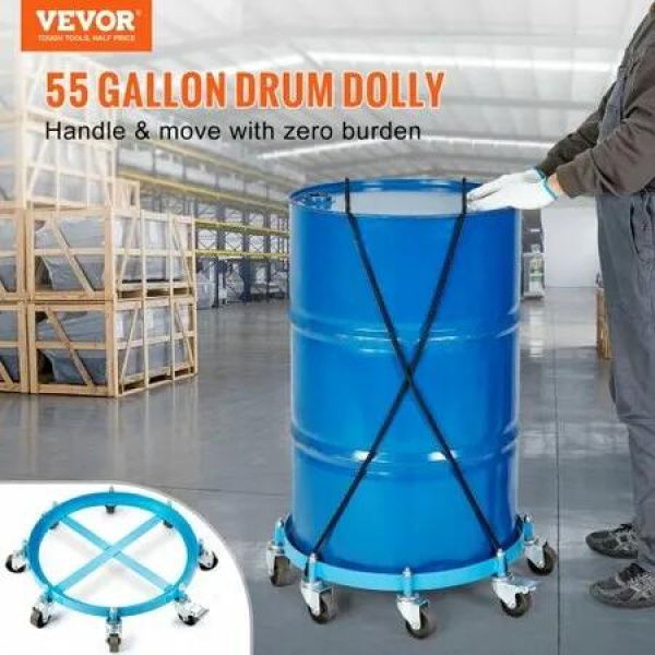 55 Gallon Heavy Duty Drum Dolly 2000lbs Load Capacity Barrel Dolly Cart Drum Caddy Non Tipping Hand Truck Capacity Dollies with Steel Frame 8 Casters