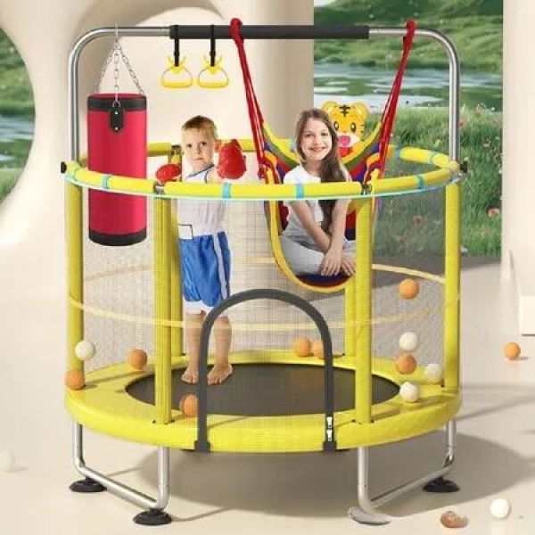 55 Inch Children's Trampoline, Mini Trampoline with Safety Net for indoor and outdoor use or as a children's gift.