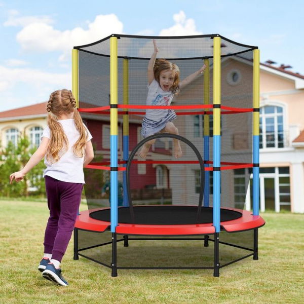 55 Inches Kids Trampoline With Safety Enclosure Net