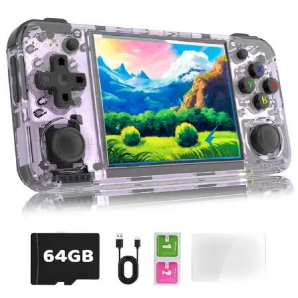 5500+ Classic Games Retro Gaming Console 3.5 Inch IPS Screen 3300mAh Lithium Battery Builtin 64GB TF Card HDTV WiFi Bluetooth Purple