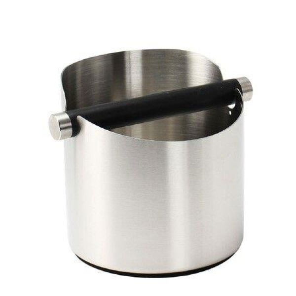 5.55-inch Espresso Knock Box Stainless Steel Coffee Grounds Knock Box With Removable Knock Bar Non-Slip Rubber Base - Silver