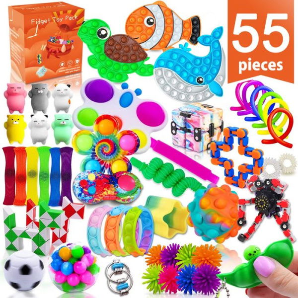 55Pcs Popitsfidgets Fidget Toys Fidget Poppers Toy Pack Push Pop Bubble Pop Set It Figits Package Fidget Spinners Pop Tube Sensory Toys For Autistic ADHD Kids Girls